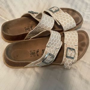 Polka Dot Betula Birkenstock sandals.